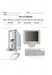 English Worksheet: parts of computer