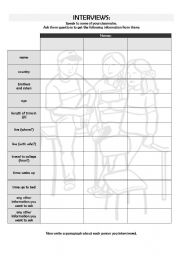 English worksheet: Interviews - asking questions - writing practice