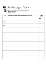 English Worksheet: Silent Reading Log