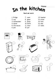 Kitchen picture match and word search