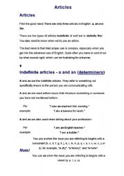 English worksheet: article in english