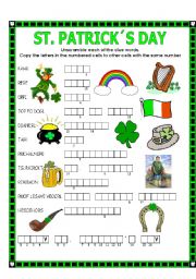 English Worksheet: DOUBLE PUZZLE (ST. PATRICKS DAY) + KEY