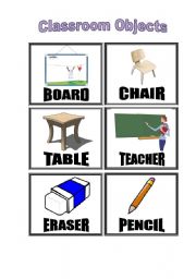 English Worksheet: Classroom Objects (cards)