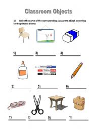 English Worksheet: Classroom Objects activity