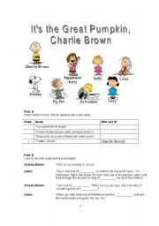 English Worksheet: Its the Great Pumpkin, Charlie Brown