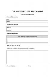 English worksheet: classroom helper