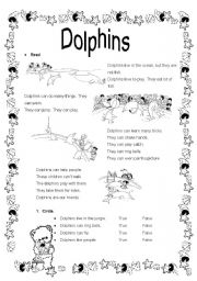 English Worksheet: Reading Dolphins (can - cant)