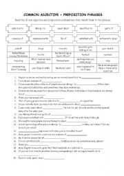 English Worksheet: Adjective + preposition phrases