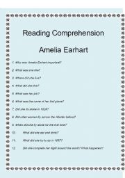 English worksheet: Reading Comprehension - Amelia Earthart