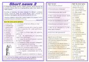 Short news 2 - comprehension + vocabulary (4 types of exercises) ***fully editable