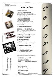 English Worksheet: Viva la vida - Cold Play- song