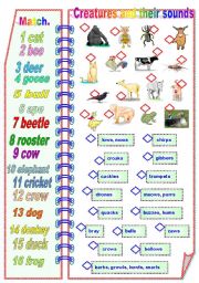 Creatures and their sounds Part 1 of 2 - Matching activities ** fully editable