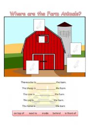 English Worksheet: Prepositions with Farm Animals