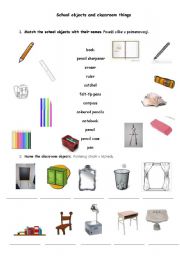 English Worksheet: School objects and classroom things