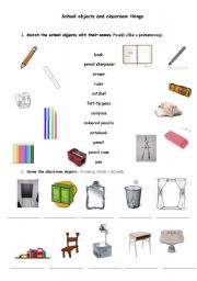 School objects and classroom things