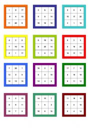 English Worksheet: Numbers 1-20 Bingo