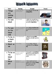 English Worksheet: Idioms of black color