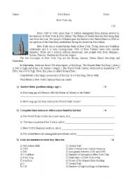 English Worksheet: New York test