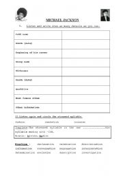 English Worksheet: Michael Jacksons biography 