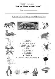 English Worksheet: Vocabulary - How do animals move?