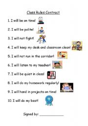 English Worksheet: Class Rules Contract