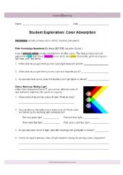 English Worksheet: Color absorption