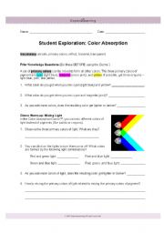 English worksheet: Color absorption