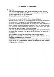 English Worksheet: Imagine by John Lennon