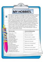 English Worksheet: My hobbies. Reading comprehension.