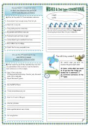 English Worksheet: wishes & second conditional (2pages)