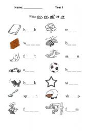 English Worksheet: Fill in: ee, oo, all, ar
