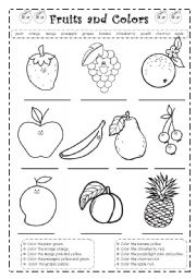 English Worksheet: Fruits and colors