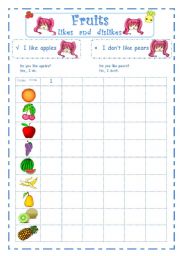 English Worksheet: Fruits likes and dislikes