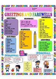 English Worksheet: GREETINGS AND FAREWELLS 1/3 (INTRODUCTIONS) B/W version included