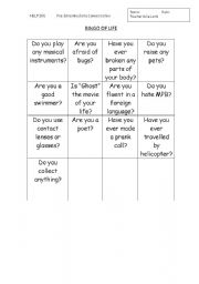 English Worksheet: bingo of life