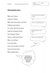 English Worksheet: find someone who