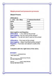 English Worksheet: Simple present and Possessive pronouns