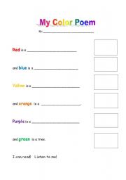 English Worksheet: Color Poem