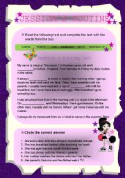 English Worksheet: Jessica`s Routine