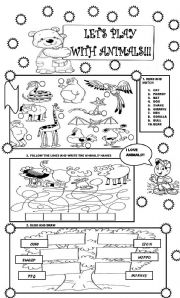 English Worksheet: LETS PLAY WITH ANIMALS!!! FOR LITTLE KIDS!!!