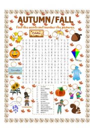 English Worksheet: WORD SEARCH (AUTUMN/FALL)