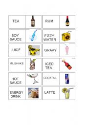 English Worksheet: Vocabulary Domino Set Drinks & Condiments 1/2