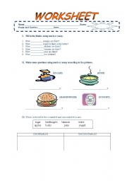 English Worksheet: How much and How many using countables and uncountables.