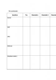 English Worksheet: questionnaire