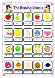 English Worksheet: FRUITS - THE MISSING VOWELS - # 7