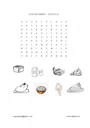 English Worksheet: food and drinks - wordsearch