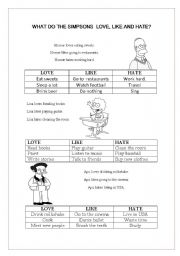 English Worksheet: What do the Simpsons love/like/hate...?