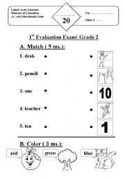 classroom objects+colors+numbers = exam