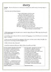 English Worksheet: Poetry. Sonnets.