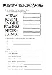 English Worksheet: school subjects